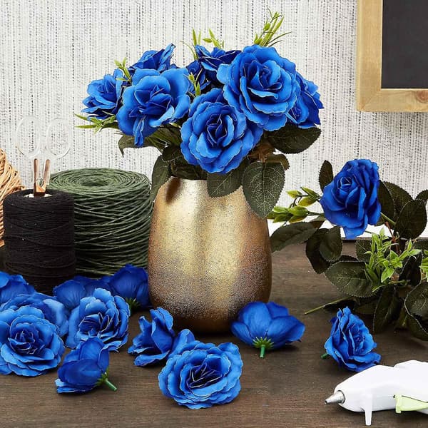 Kunstige Blomster Silke Rose Blomsterhoveder, 50stk Til Hat (Mørkeblå)