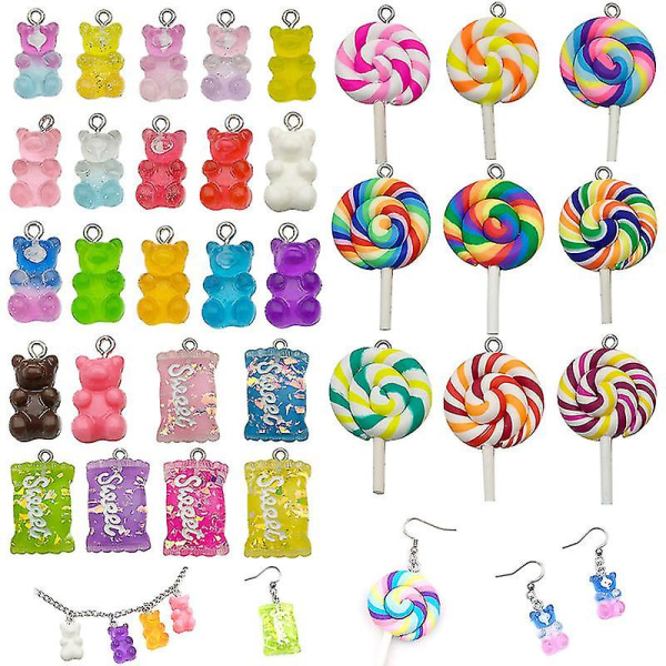 32 stk Gummy Resin Bear Charms Vedhæng, Candy Pendant Charm, Lollipop Polymer Clay Charms Til