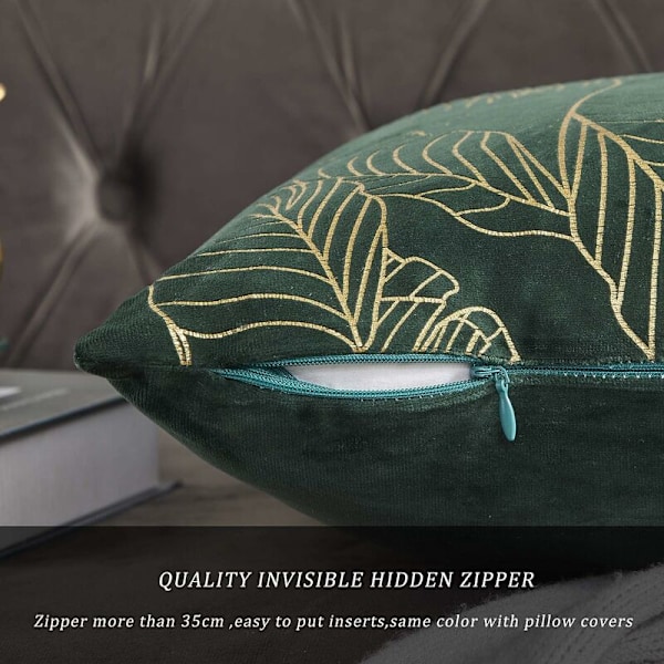 Kuddfodral 50x50cm Sammet Guld Blad Kuddfodral Grönt Dekorativt Kuddfodral Överkast Kudde för Soffa Sovrum Vardagsrum Set om 2