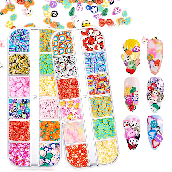 24 rutnät påsk nagelkonst glitter paljetter, påsk 3D nagelkonst dekaler nagelkonst tillbehör blandade former（typestyle1）