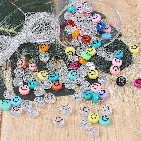 Smile-pärlor - 100 st smile-pärlor, transparenta elastiska akryl smile-pärlor, blandade färger smile-pärlor smyckesproduktion