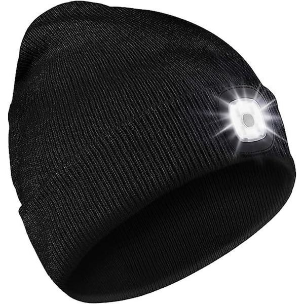 Ledbelyst mössmössa med USB uppladdningsbar mössa, justerbar ljusstyrka Pannlampa vinterbelyst cap, presenter för vuxna svart