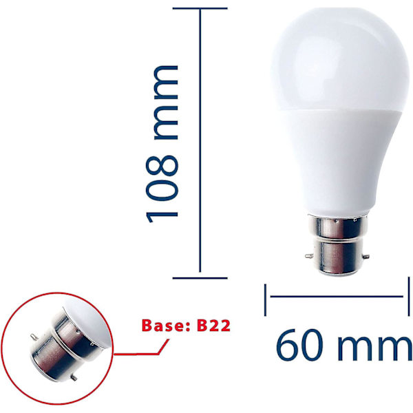 Smd Led-lampa, Standard A60, 9w / 806lm, B22-sockel (Frankrike), 6500k