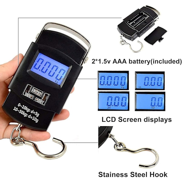 Elektronisk fiskevåg, fiskevåg 55 kg bakgrundsbelyst LCD-display digital bärbar elektronisk våg