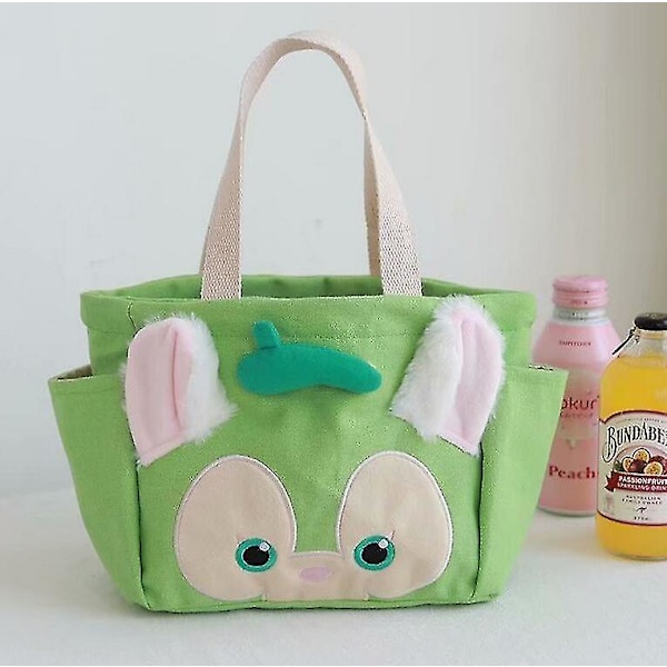 Cute Cartoon Lunch Box Bag Lunch Hand Bag Tote Bag Female Canvas Handbag Lunch Bags(green)