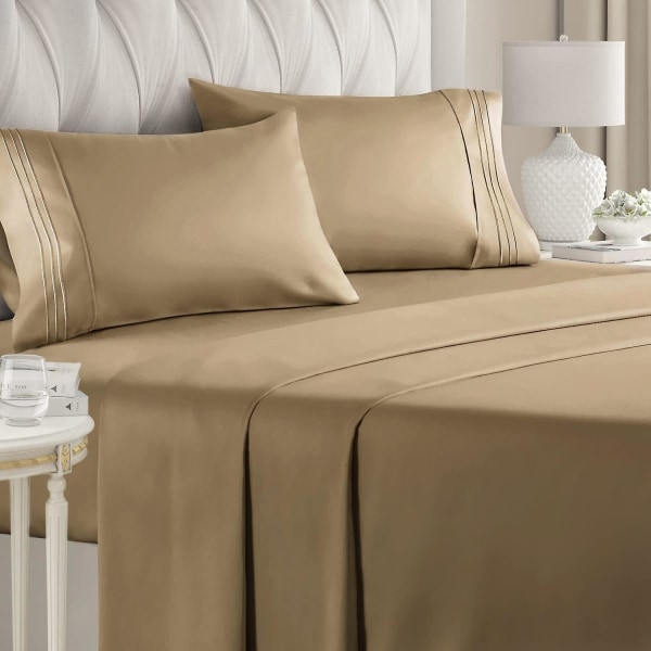 Sängkläder i California King Size - Andningsbara och svalkande lakan - Hotell-lyxiga sängkläder - Extra mjuka - Djupa fickor - Lätt att passa - 4-delat set - Rynkfri