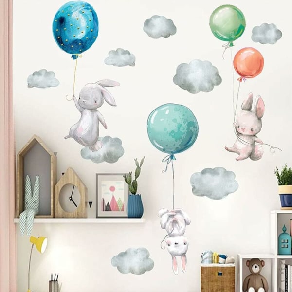 4 ark dekorativ väggdekor 25x35 cm tecknad kanin självhäftande djurväggklistermärke Vinyl väggdekor väggmålning affisch för barnrum baby