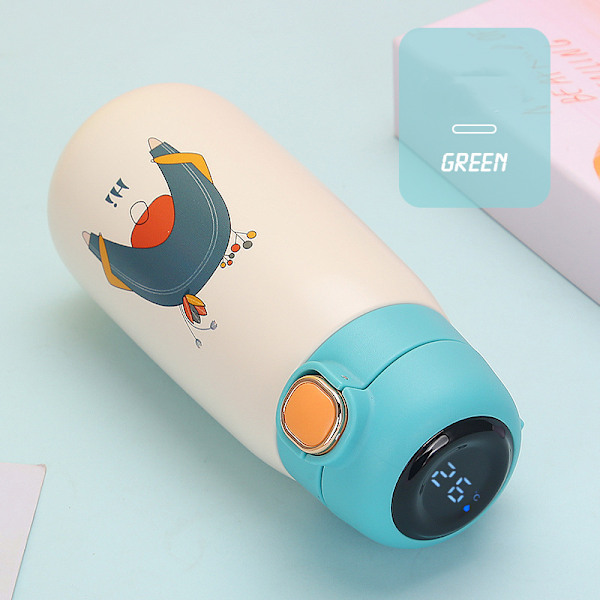 Temperaturdisplay Bärbar Rostfritt Stål Isolerad Vattenkopp Grön 320ml