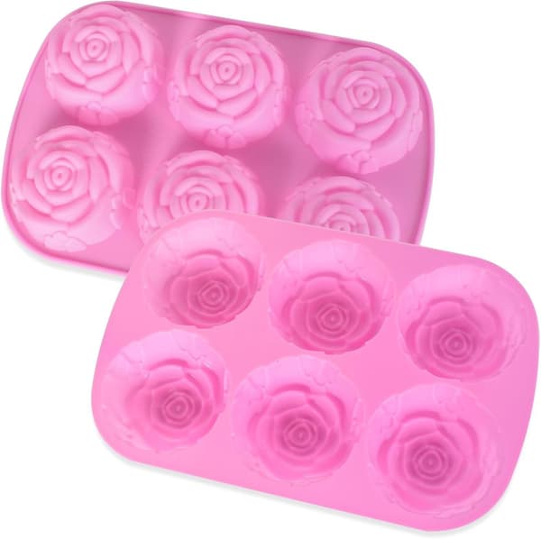 2 stk Rose Silikonform 6-hulrom, Roseformet Multifunksjonell Silikonform, Kake Sha