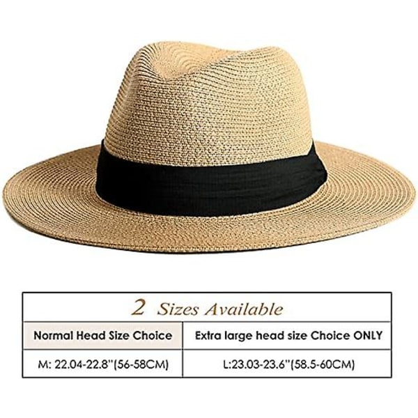 Solhatte til kvinder mænd, justerbar sommer Panama Fedora hat med bred skygge Uv Upf 50+, foldbar, pakkebar strå strandhat (khaki)