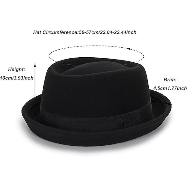 Herre Flat Top Porkpie Hat Blower Hatte, Sort Uldhat Med Bånd