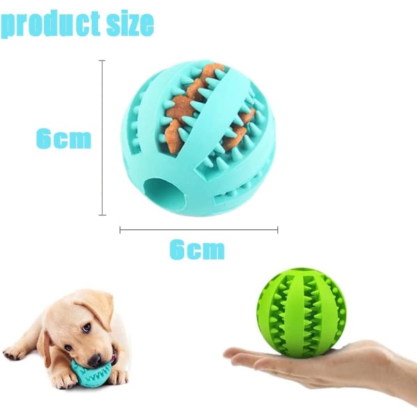 Naturlig gummilegetøjsbold til hunde, 2-pak, egnet til små hunde (6 cm), med tandplejefunktion (cyan, grøn)