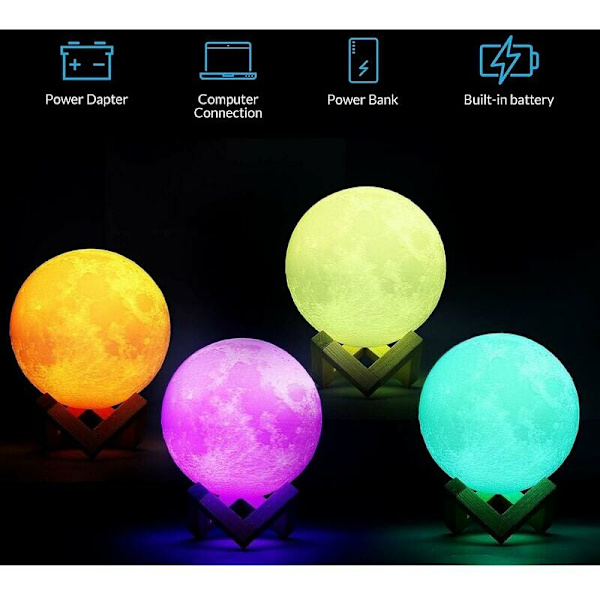 Månelampa 15 cm diameter 16 färger LED 3D-utskrift månelampa med stativ och touch-kontroll och USB-laddningsbar för barn födelsedag julklapp