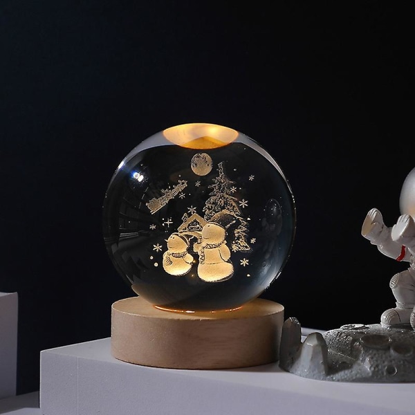 7 Färg Ljus Gradient 3d Kristallkula Led Nattljus Barn Gåvor Galaxy Projektorer Dekoration Hem Nattlampa Sovrumsdekor 8CM 7 färger13-Snögubbe