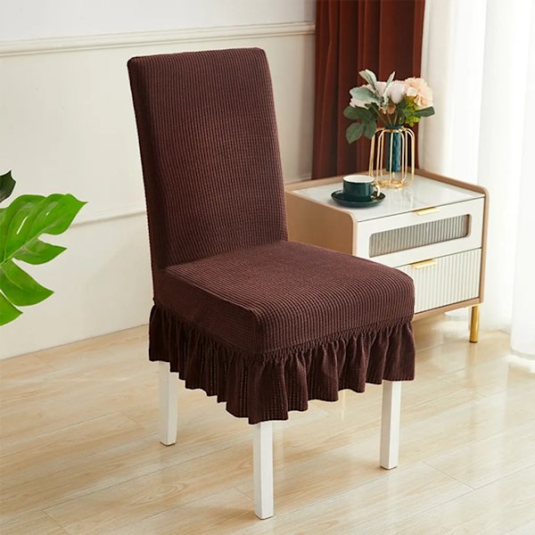 Stolskydd Stretch Elastiskt Universellt Stolskydd, Matsalsstol Plysch Stolskydd med Tjock Kjole, Stretchbara Stolsöverdrag, 1 Styck Brun