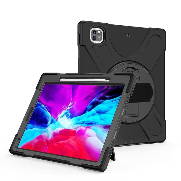 Pennholder-etui for iPad Pro 12,9 tommer med håndstropp, justerbart stativ, kamerabeskyttelse
