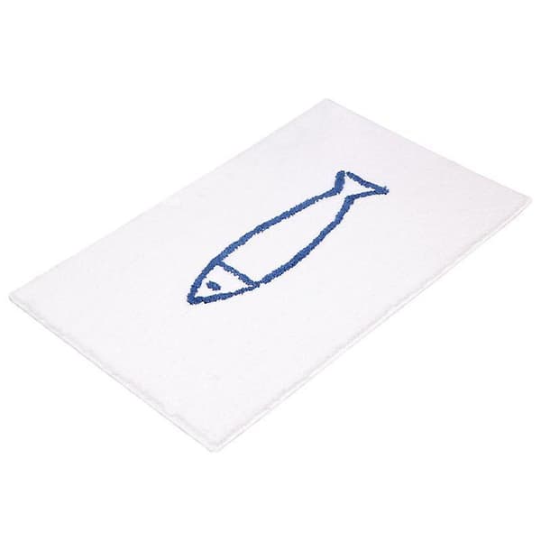 Blå/vit fiskmönstrad halkfri badrumsmatta, polyester, 40 x 60 cm vit