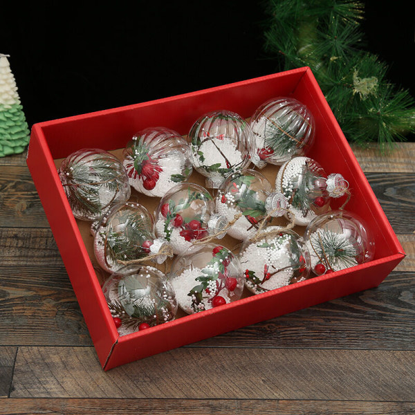 Kvinnors handskar present, Mewn 12PC klar plast julkula julgransprydnad