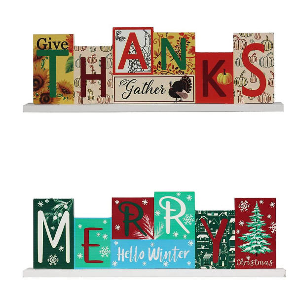 Thanksgiving juldekorationer, dubbelsidiga Holiday Wood skyltar