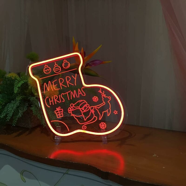 Julstrumpa Neon Skylt Röd 3D Akryl LED Neon Ljus Ord XMAS USB-driven Dimbar Skrivbordslampa för Hemmakontor Jul Fest Bar Dekoration