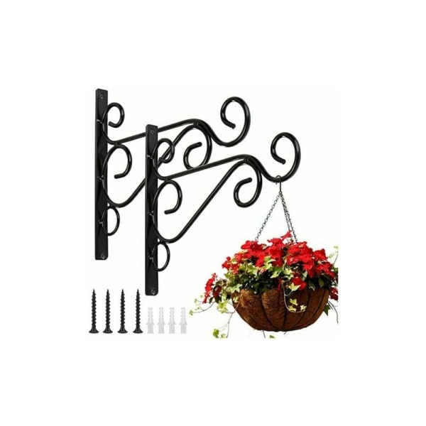 Korghållare, väggkrokar i järn, metallhängare för utomhusbruk med skruvar, dekoration av botanisk trädgård (2 st svart 20-25cm)