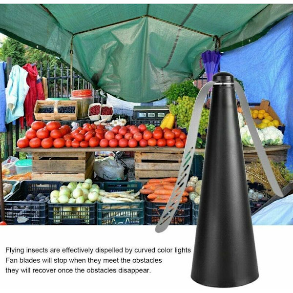 Vane Repellent - Smärtfri flugdödande fläkt 8,5 x 24,5 x 8,5 cm - Skydd mot flygande insekter - Utomhusmåltid Trädgård Camping 2-pack Svart