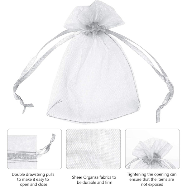 Valkoiset Organza-lahja- ja karkkipussit, 100 kpl, läpinäkyvät lahjapussit häihin, juhliin ja joululahjoihin, koko 3\" x 4\"