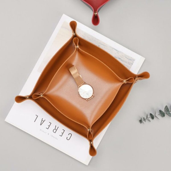 Läderbricka bärväska smycken bricka tärningslåda sängbord nyckeltelefon myntväxling klockor och godishållare ingångsfack för småsaker