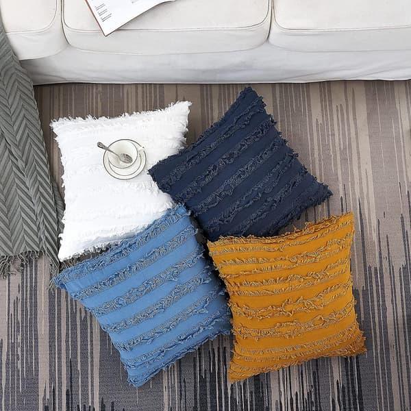 Blå Sofa Bed Throw Pillow Covers, Bomuld og Linned Dekorative Pudebetræk, 18 X 18 Tommer, Sæt med 2