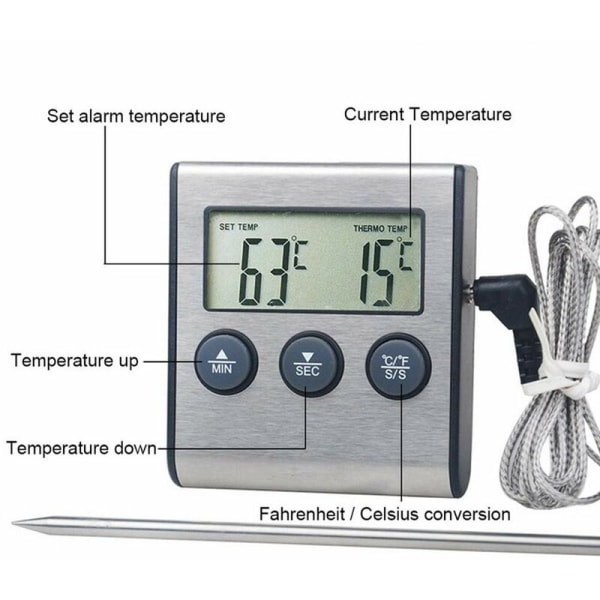 Kötttermometer för matlagning, termometer med sond för grillning av kött, grill, vatten, mjölk, vin, vätska med sond, UD09 longziming