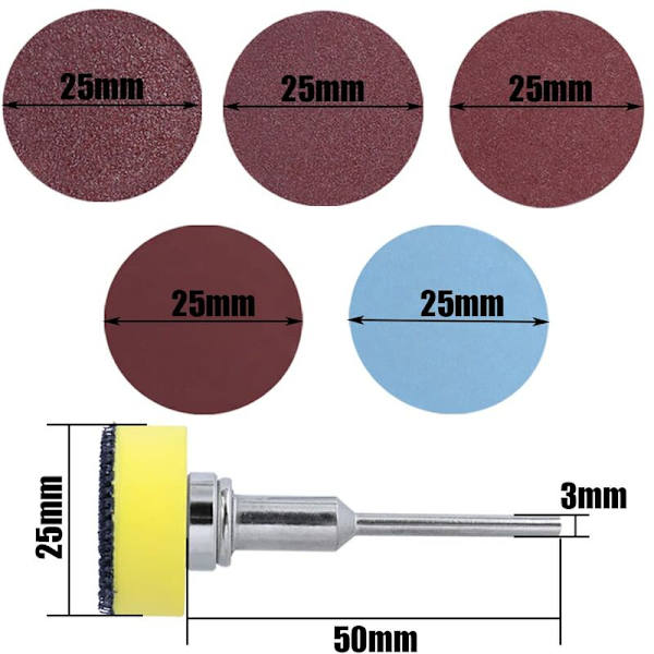 longziming 100 st 25 mm runda sliprondeller självhäftande sandpapper 100 180 240 1500 3000 korn sandpapper med dynanslutningsplatta för slipning polering