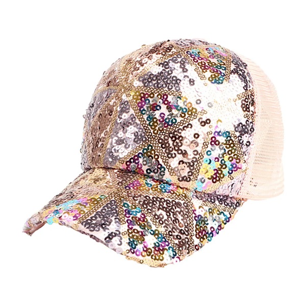 Paljett Baseball Cap Fashionable Mesh Andningsbar Hatt för Kvinnor och Män Rosa