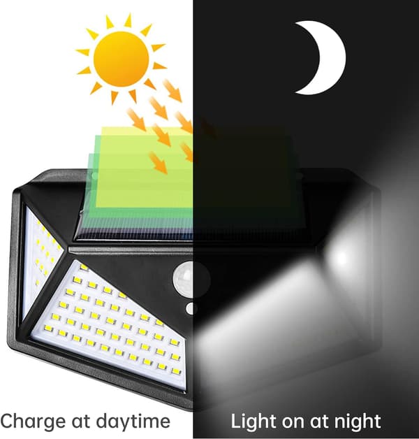 100 LED rörelsesensor utomhusljus IP65 vattentät solcellslampa