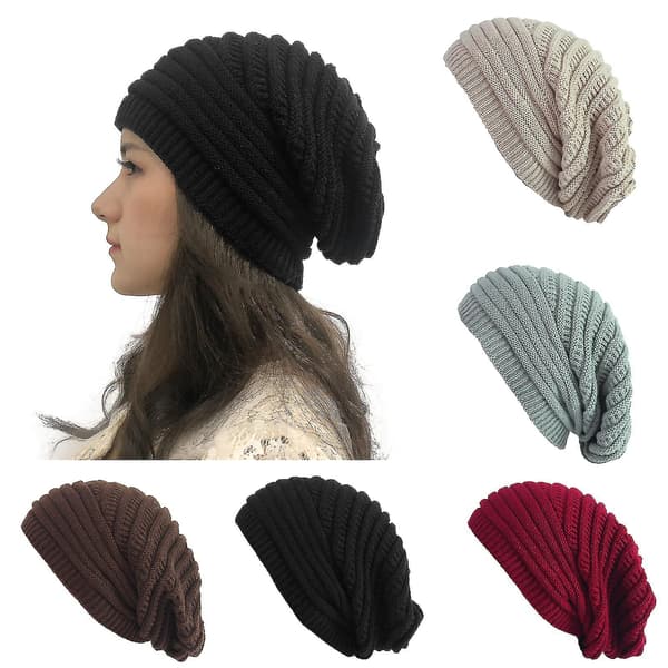 Kvinnors mössa termisk elastisk enfärgad snygg vinterkvinnors stickad skidmössa modeaccessoarer（Beige）