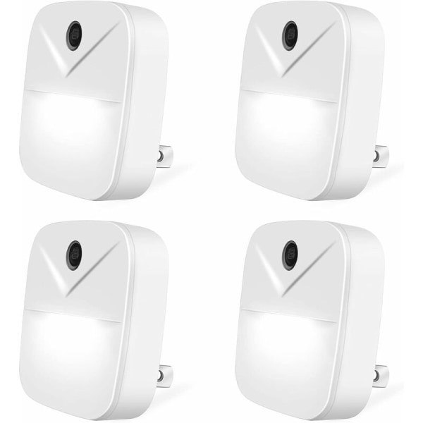 Smart Light Plug-in nattlampa, 4-pack automatisk på/av vägglampor för hallar, sovrum, badrum, kök, trappor (vitt ljus)