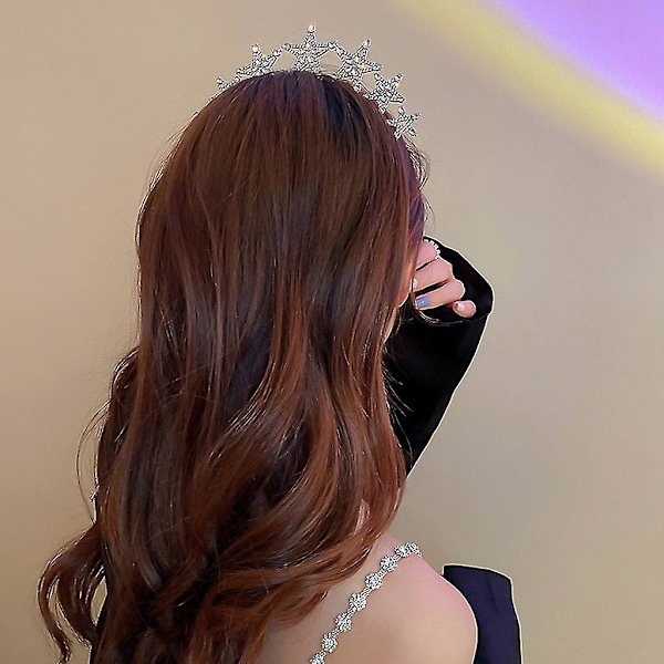 Bröllopsfest Brud Hårband Med Strass Stjärna Dekor Fin Tiara För Brud