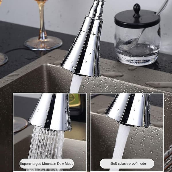 Svingbar kranlufter Kjøkkenkranhode 3 moduser Justerbar 360 ° Svingbart hode 19cm Dyse 6cm Dia