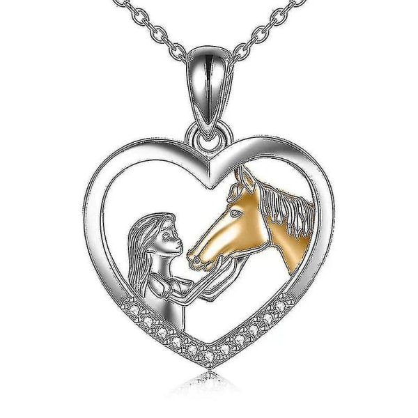 Jente og hest halskjede for jenter Sterling sølv hest smykker Heste gaver til kvinner (gull)