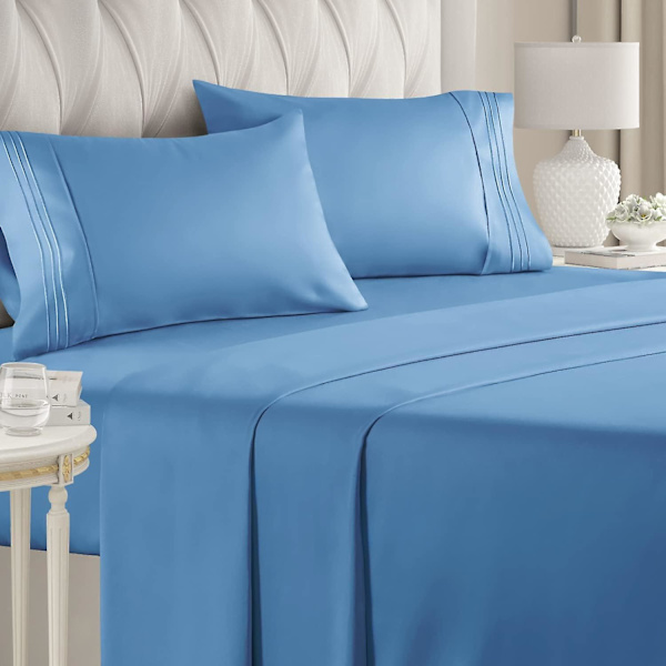 King size lakanset - Andningsbara och kylande lakan - Hotell lyxiga lakan - Extra mjuka - Djupa fickor - Lätt passform - 4-delat set - Rynkfria - Comf