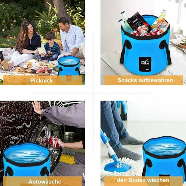 Hopfällbar hink, multifunktionell hopfällbar hink, 12 L, svart