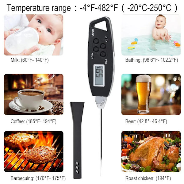 Direktläst kötttermometer Vattentät grilltermometer Pen Probe Kök Mattermometer Utomhusmatlagning Grill Rökt Mjölk