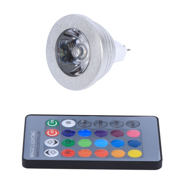 MR16 3W RGB LED-ljusfärgskiftande lampa 12V-24V med fjärrkontroll för Home Bar