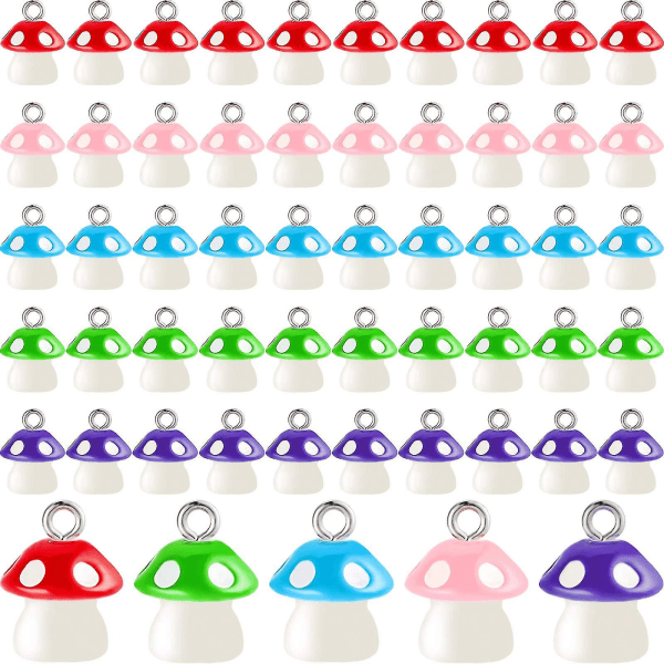 50 Pieces Mushroom Charm Pendant Mushroom Resin Charm Mushroom Jewelry Finding Charm Diy Pendant Making Resin Charm For Bracelet Necklace Earrings Key