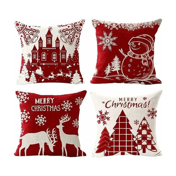 4 st bomullslinnekuddfodral vinter jul älg slott snögubbe mönster dekor soffa sovrum hem 45x45cm