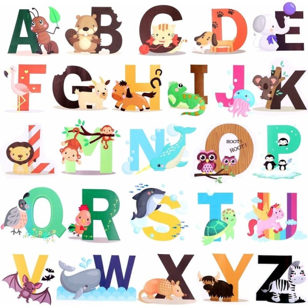 ABC English Alphabet Väggdekaler Barnklistermärken Djurväggklistermärken Baby Nursery Barnrum Vardagsrum Väggdekor