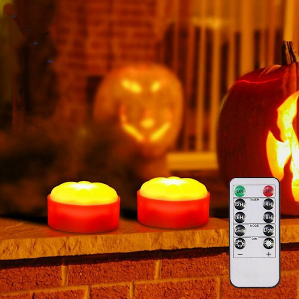 Set med 2 Halloween pumpa-lampor med fjärrkontroll timer batteridriven LED pumpa-lampor utomhus pumpa dekorationer flamlösa ljus