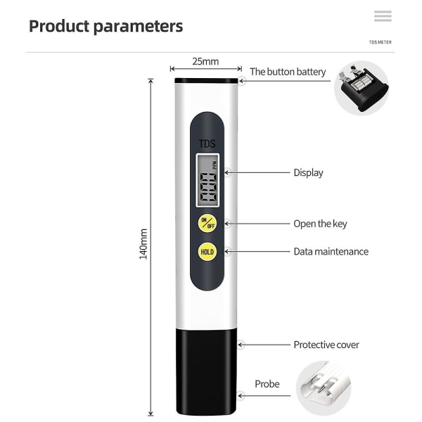Tds-mätare Digital Vatten Testare 0-9990ppm Dricksvatten Kvalitet Analysator Monitor Filter Snabbt Test Akvarium Hydroponics Pooler