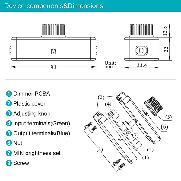 3-100w LED-bakkant dimmer (roterande dimmer), används för dimbar LED, glödlampa, halogenlampa, 220-240v, CE-kontaktbrytare, svart