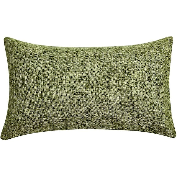 Set med 2 høstgrønne pynteputer i rustikt lin, 12x20 tommer, til sofa