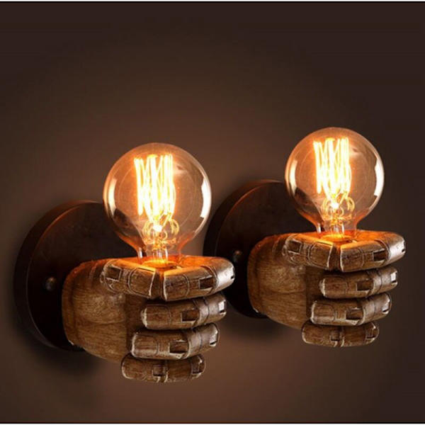 Retro Resin Fist Vägglampa Cross-Border European Bar Restaurang Café Dekorativ Vägglampa Höger Hand 15*20cm 1st